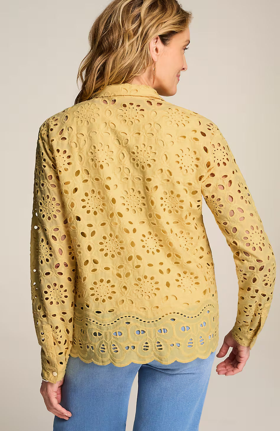 Eyelet Scalloped-Hem Shirt