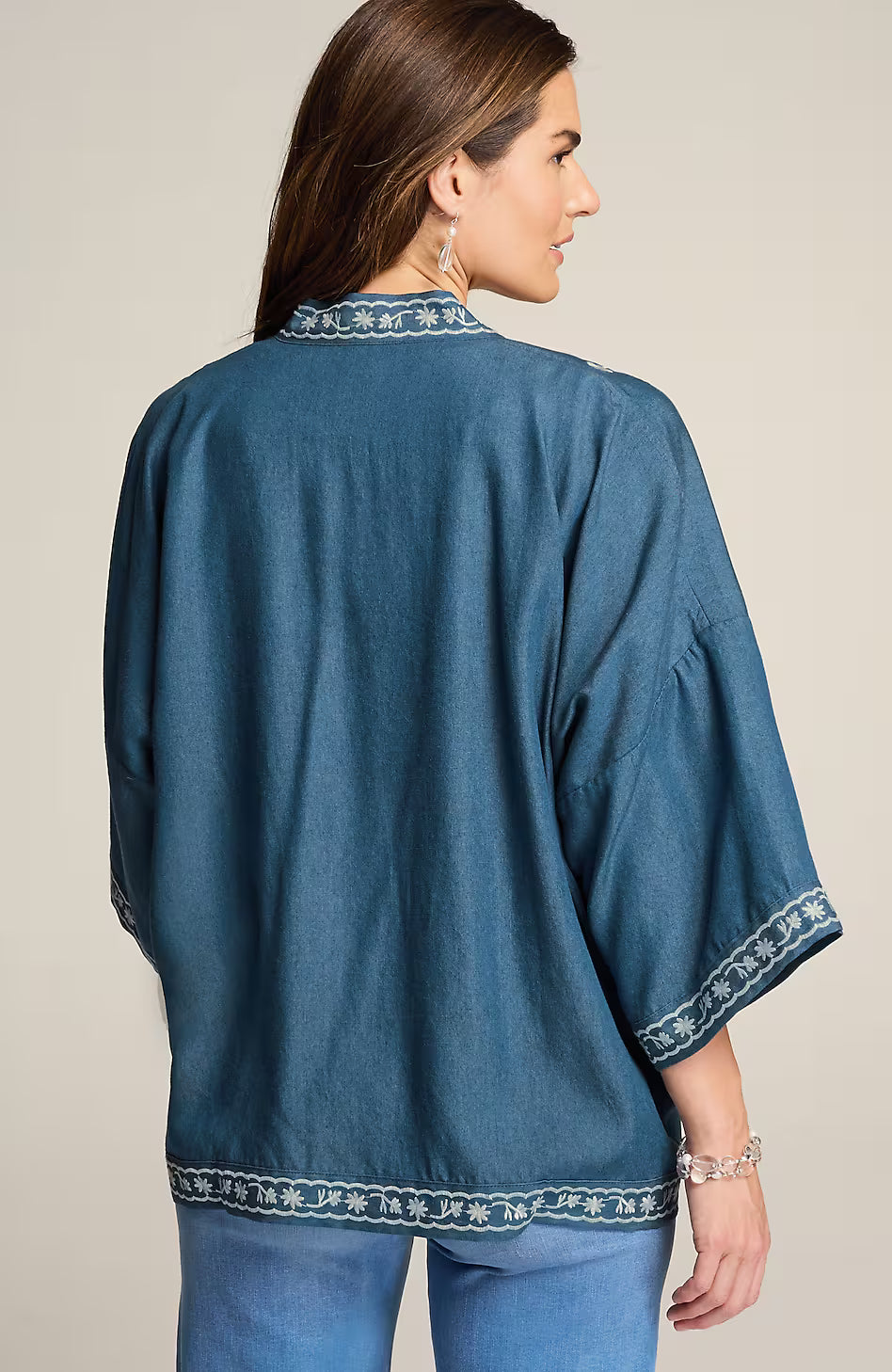 Floral-Embroidered Soft Jacket