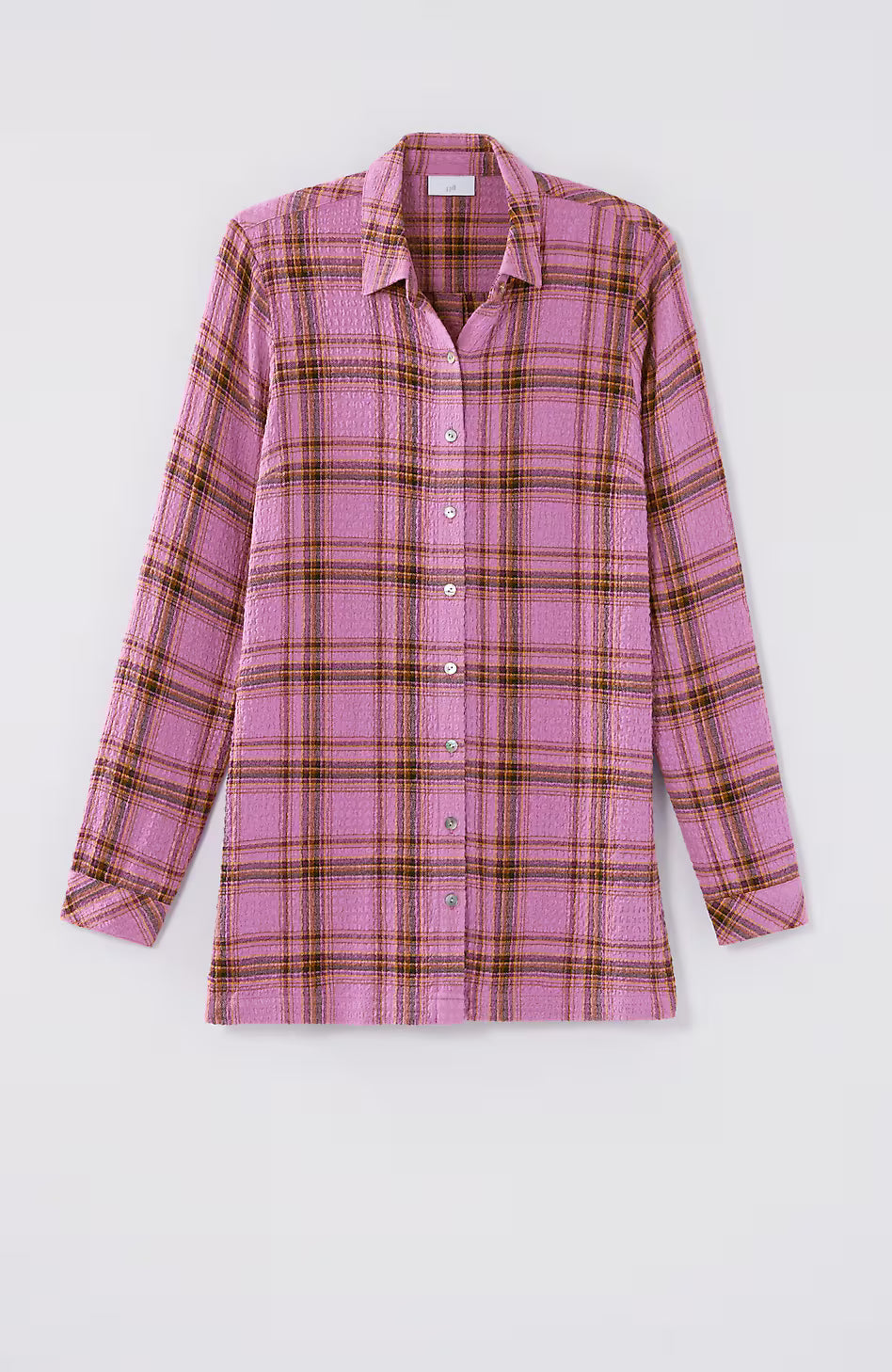 Crinkled Plaid Button-Front Tunic