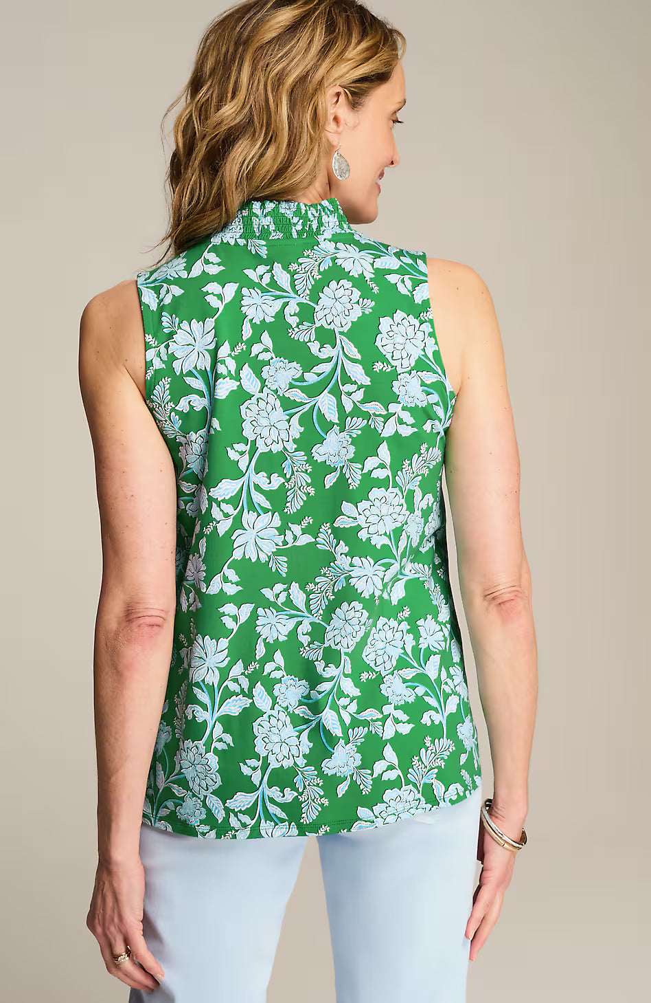 Smocked-Neck Sleeveless Top