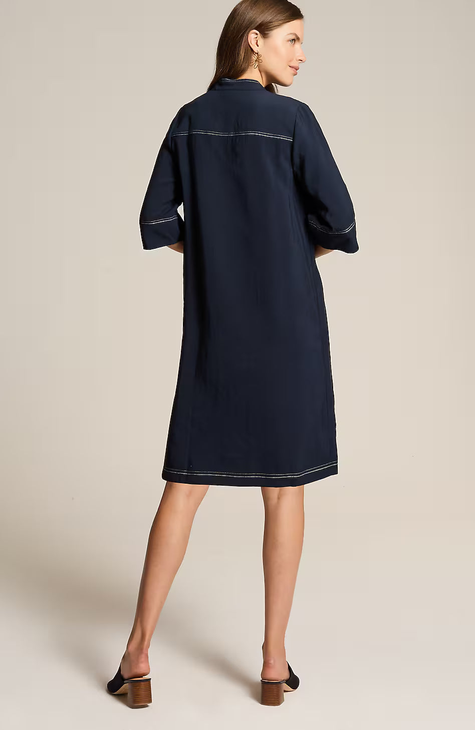 Contrasting-Stitch Shirtdress