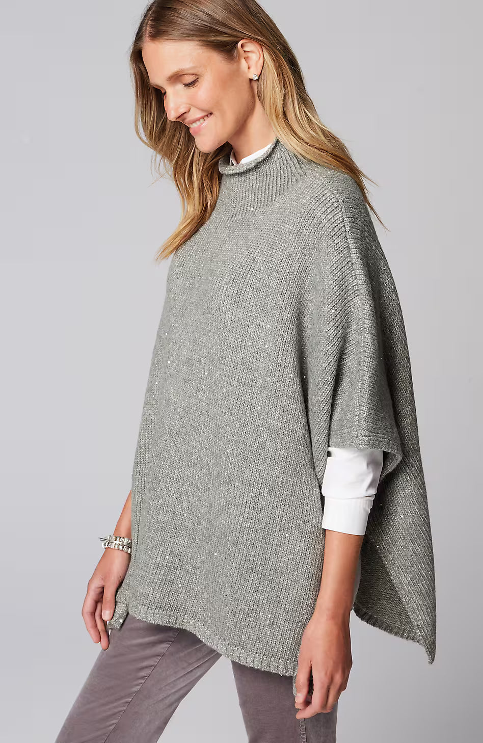 Sequin Sweater-Knit Poncho