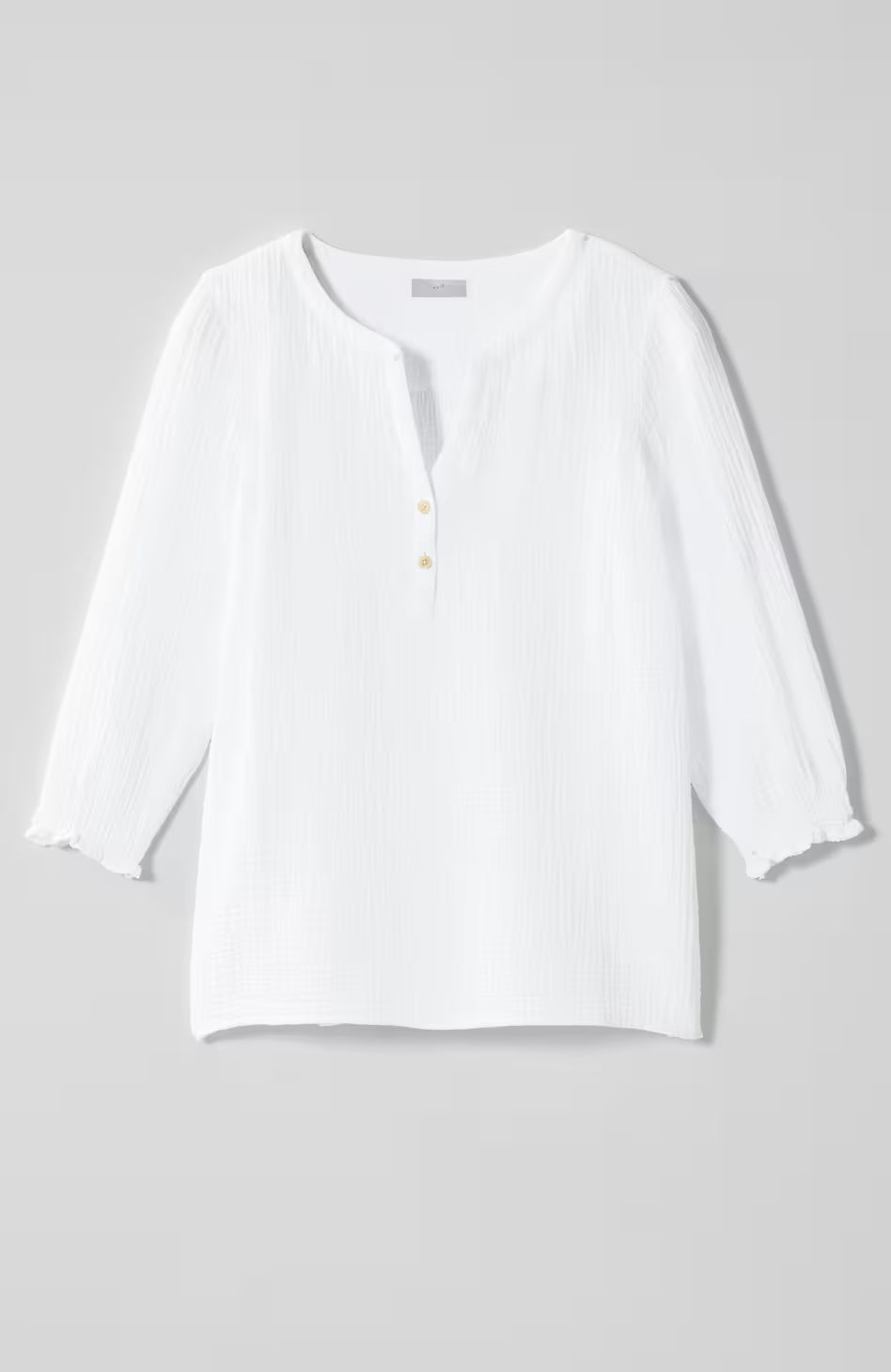 Cotton-Gauze Smocked-Sleeve Top