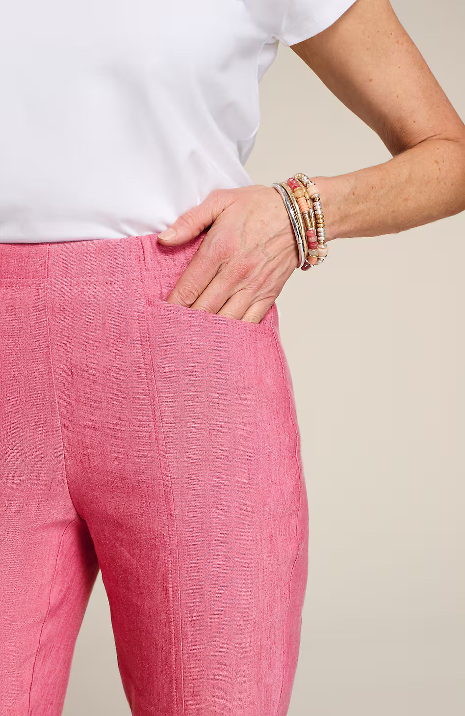 Linen-Stretch Angled-Pocket Slim-Leg Pants