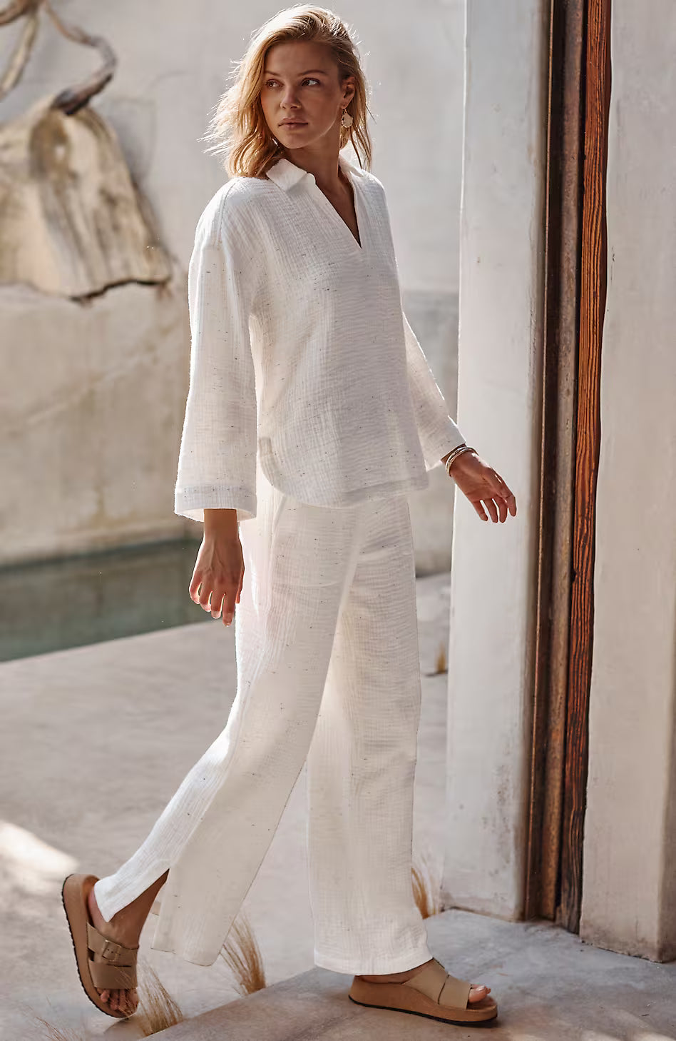 Pure Jill Textured Cotton-Gauze Pants