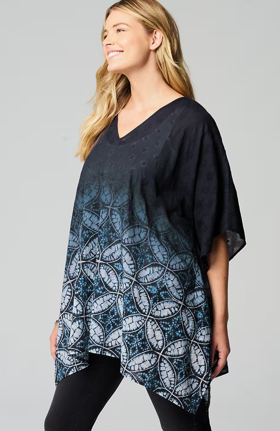 Ombré V-Neck Poncho