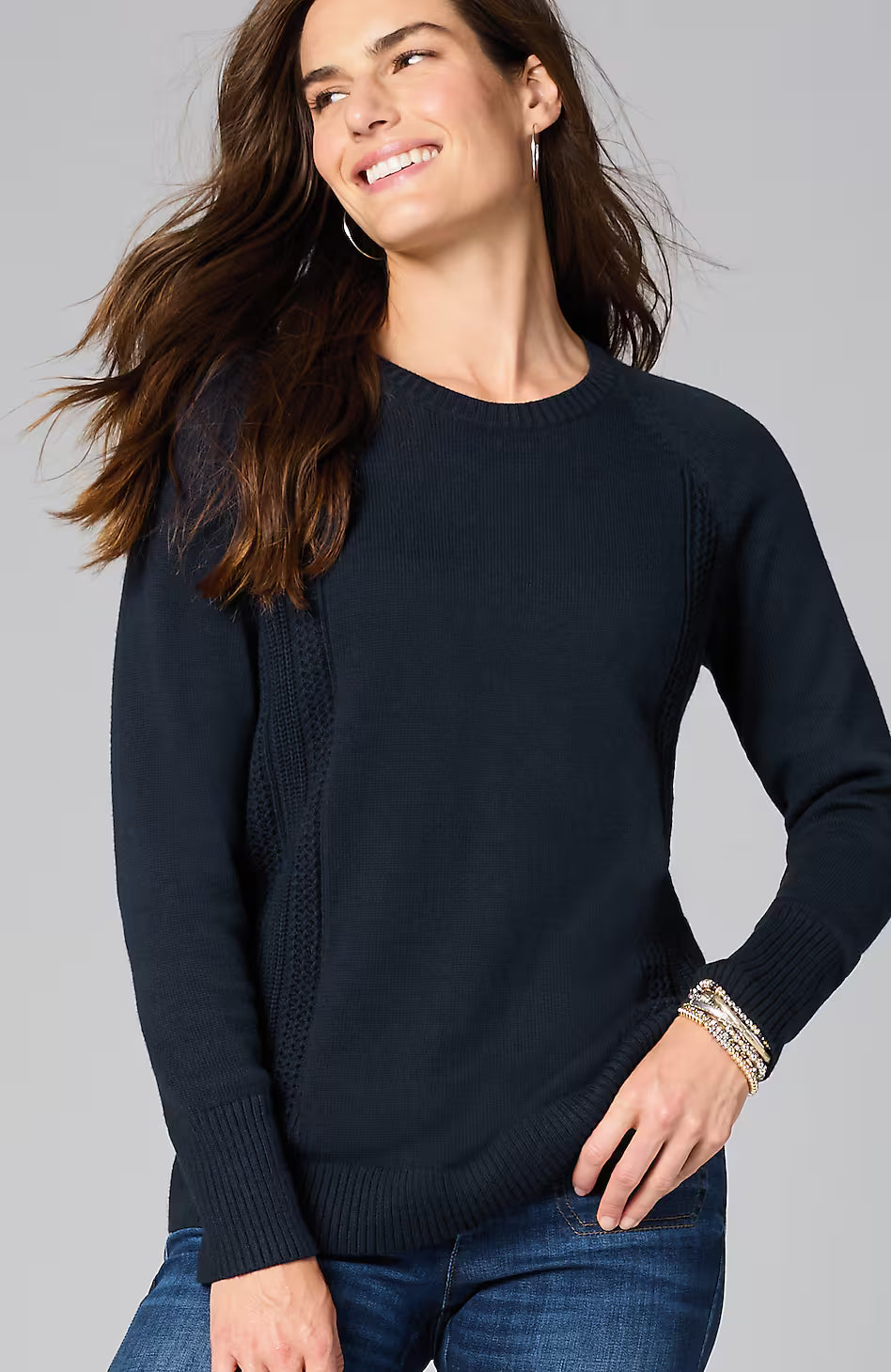 Textured-Sides Crew-Neck Sweater