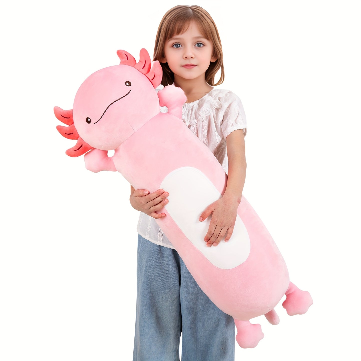 Pilou de corps en peluche long et mignon de 36 pouces pour axolotl rose - Grand jouet en peluche squishy, cadeau doux et câlin pour les jeunes et les amies le jour de leur anniversaire, le jour de l'amitié ou les occasions spéciales