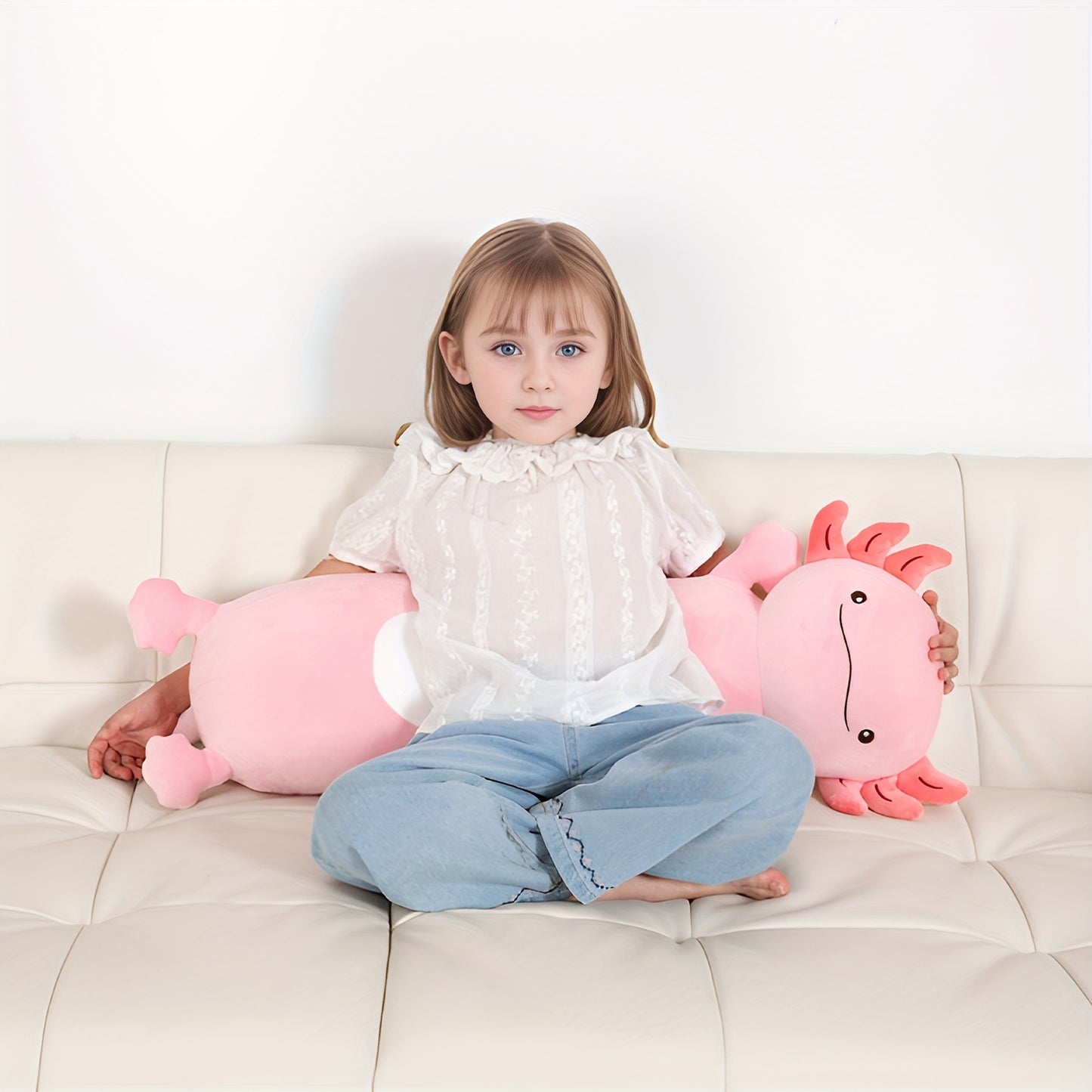 Pilou de corps en peluche long et mignon de 36 pouces pour axolotl rose - Grand jouet en peluche squishy, cadeau doux et câlin pour les jeunes et les amies le jour de leur anniversaire, le jour de l'amitié ou les occasions spéciales