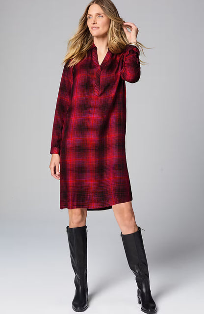 Plaid Split-Neck Dress