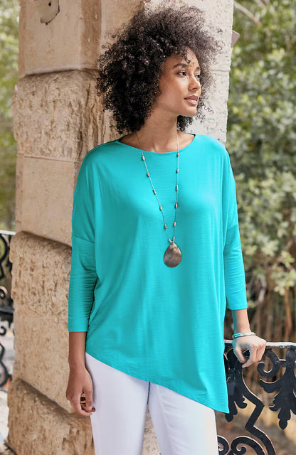 Wearever Slub-Knit Asymmetric Dipped-Hem Top