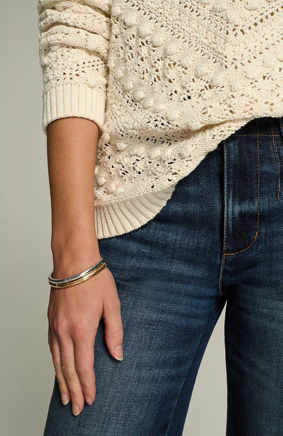 Open-Texture Split-Neck Sweater