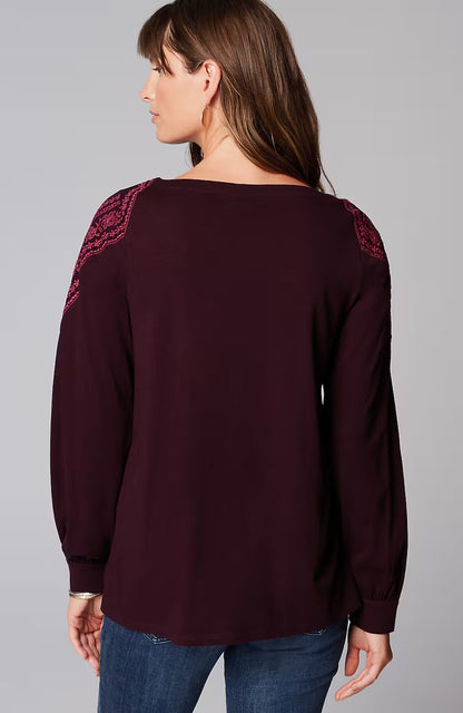 Embroidered Mixed-Media Top