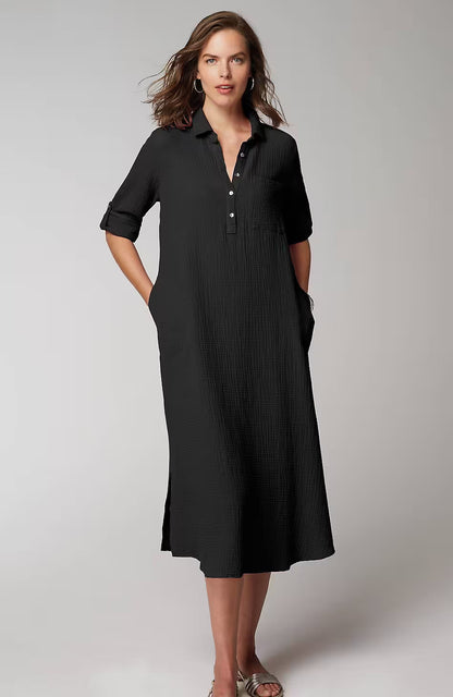 Cotton-Gauze One-Pocket Shirtdress