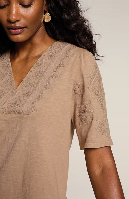 Pure Jill Embroidered Garment-Dyed Top