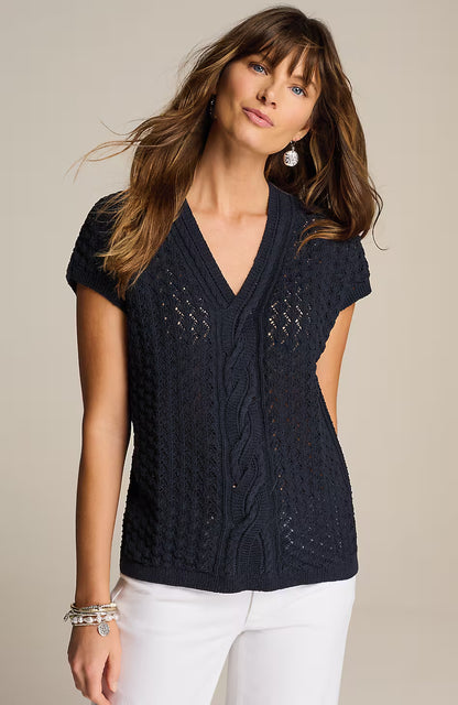 Cable-Knit Short-Sleeve Pullover