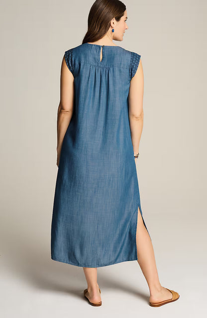 Embroidered Indigo Midi Dress