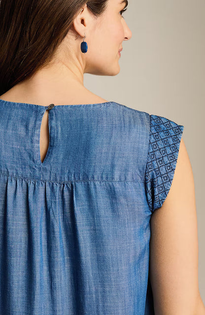 Embroidered Indigo Midi Dress