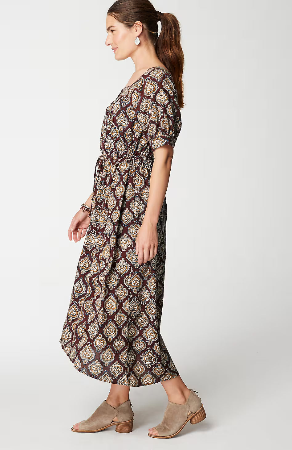 Pure Jill Block-Printed Square-Neck Dress