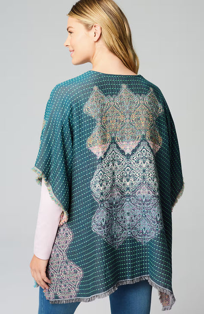 Kantha-Stitched Reversible Jacquard Ruana