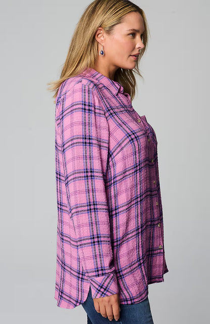 Soft Crinkled Plaid Tunic