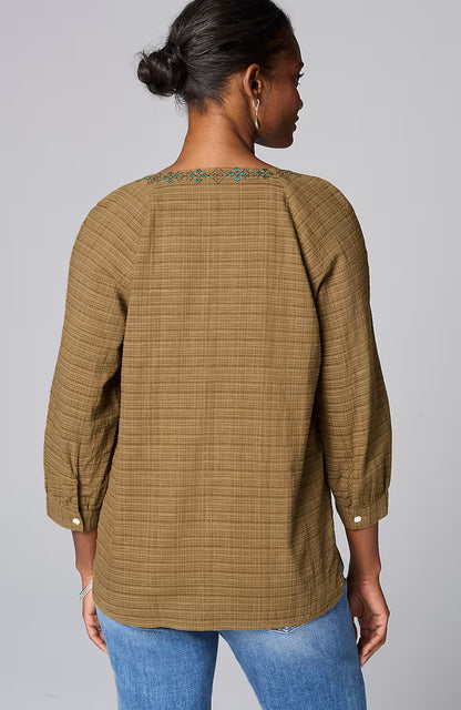 Pure Jill Multicolor-Embroidered V-Neck Top