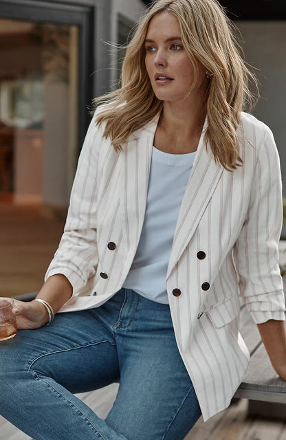 Linen-Stretch Double-Breasted Blazer