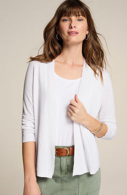Fine-Textured-Seams Open-Front Cardi