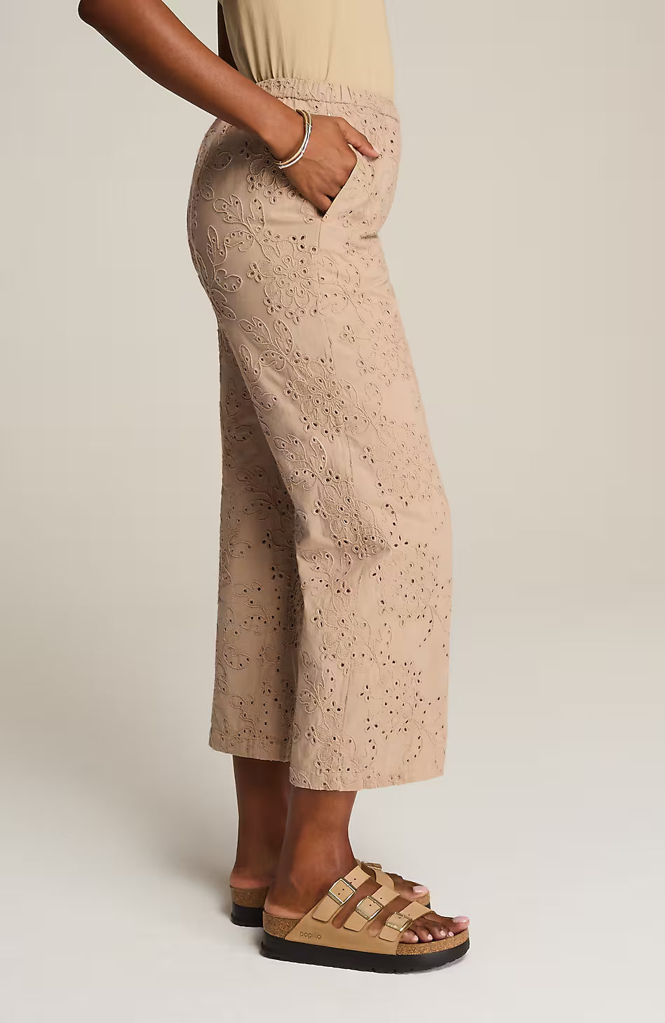Pure Jill Eyelet Wide-Leg Crops