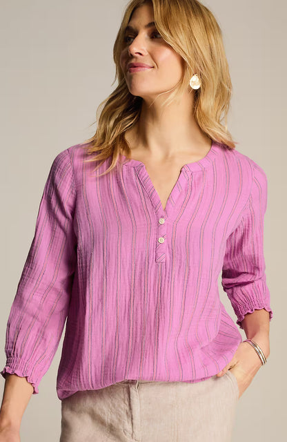 Cotton-Gauze Smocked-Sleeve Top