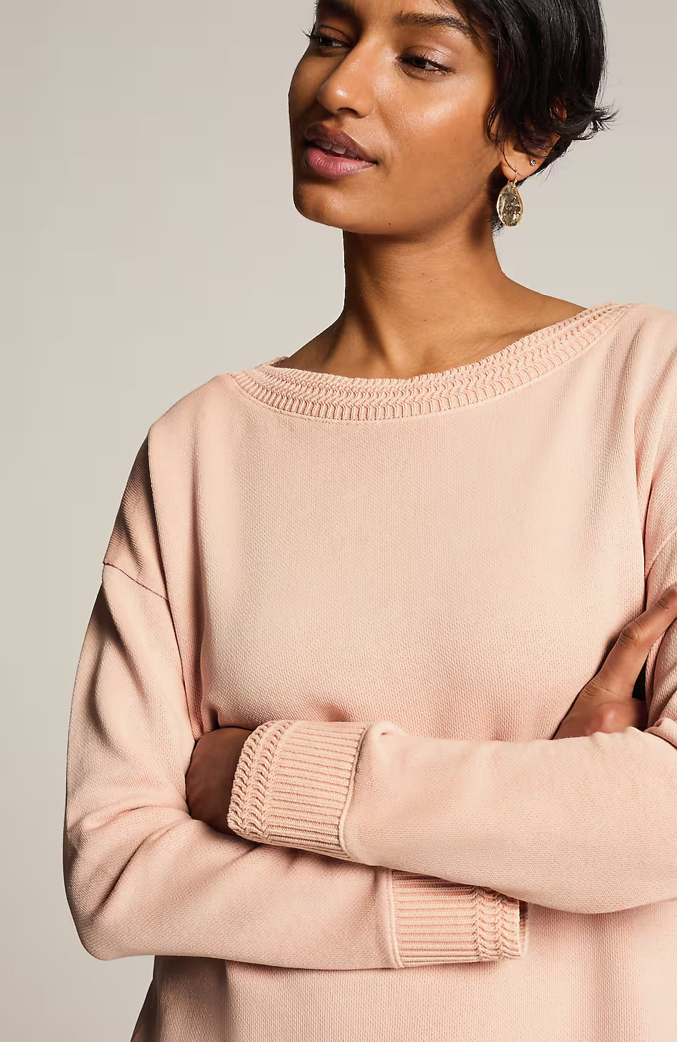 Sweater-Trimmed Garment-Dyed Pullover