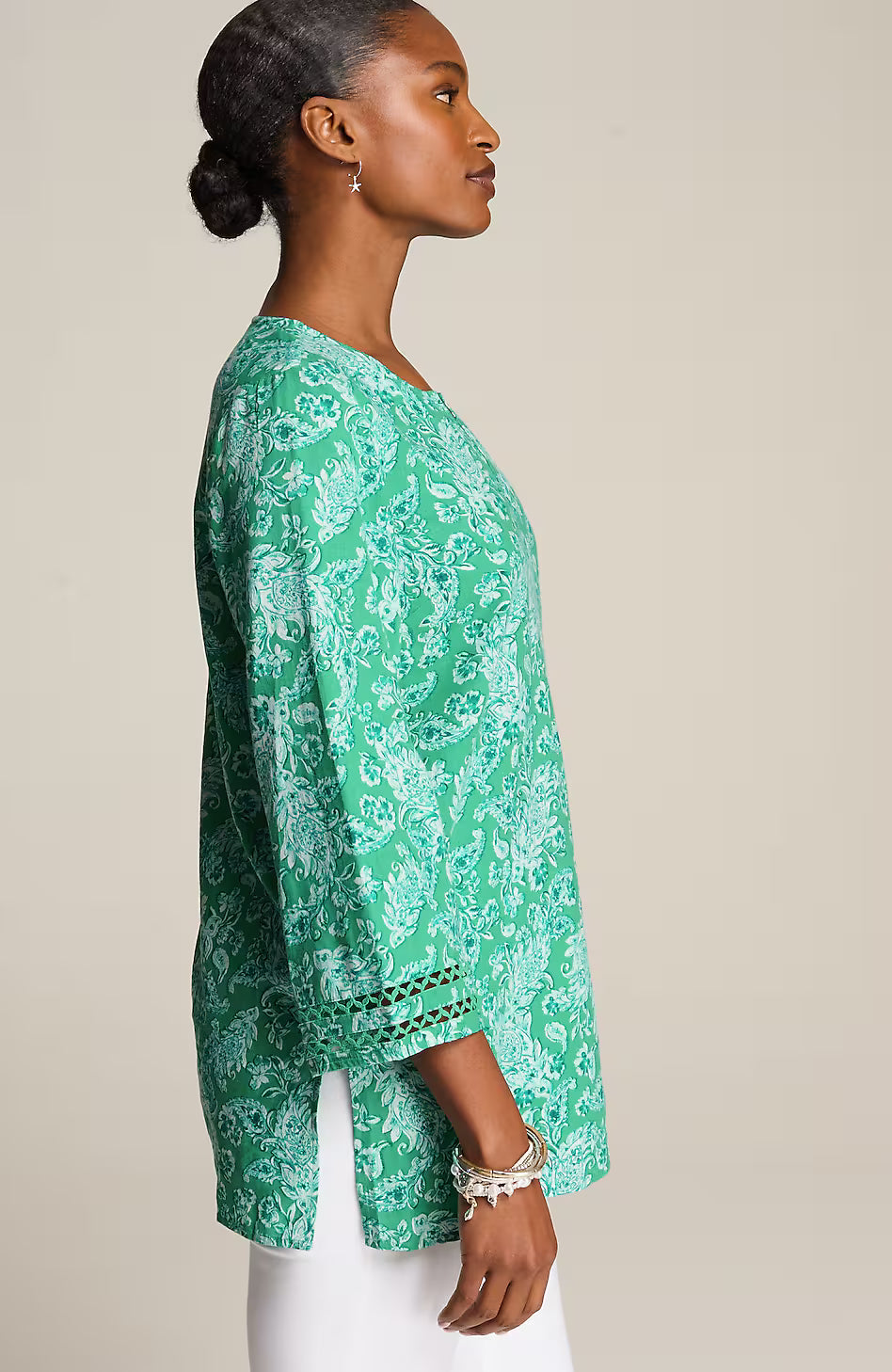 Linen-Blend Trimmed Tunic