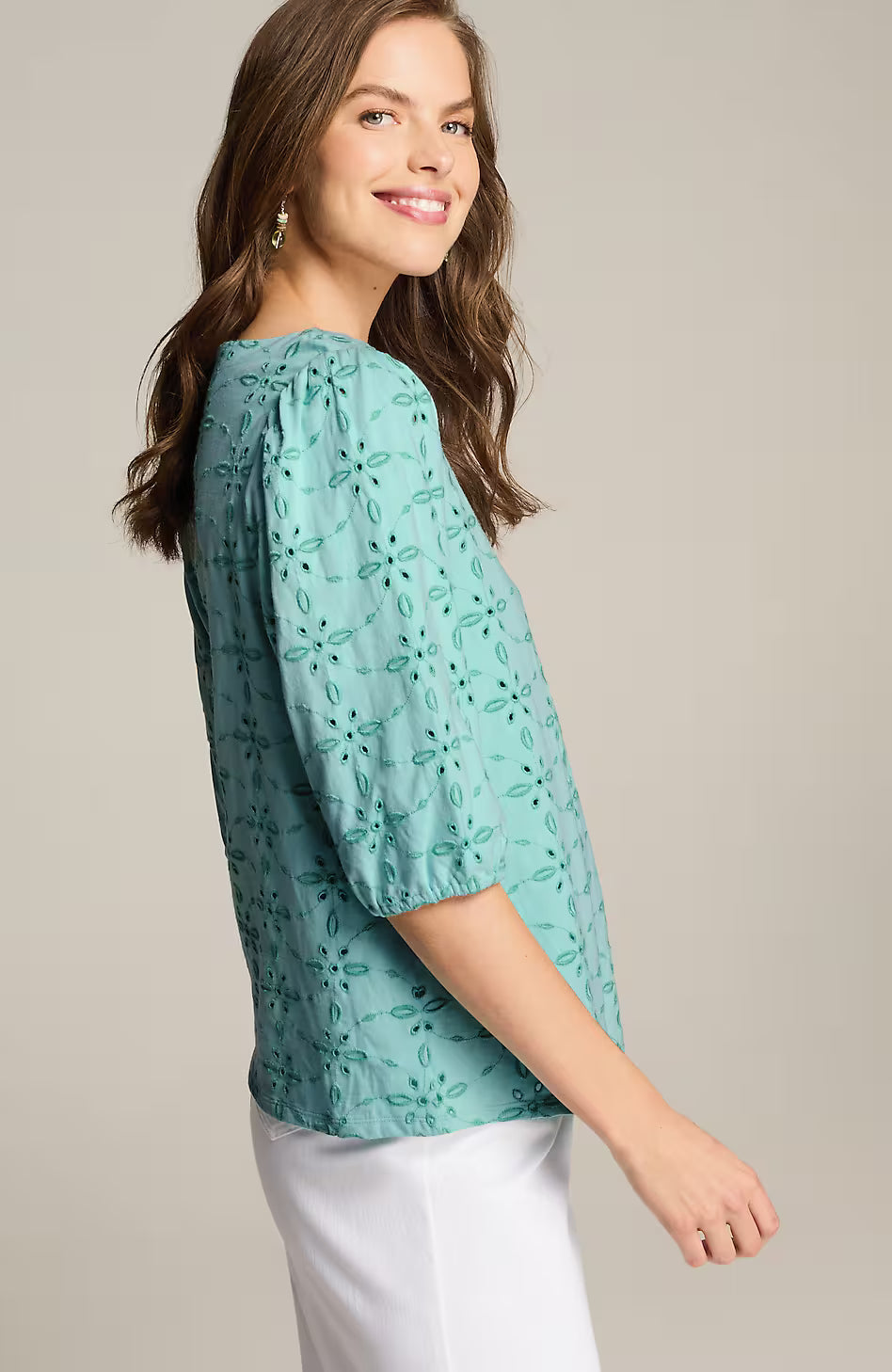 Contrasting-Eyelet Knit Top