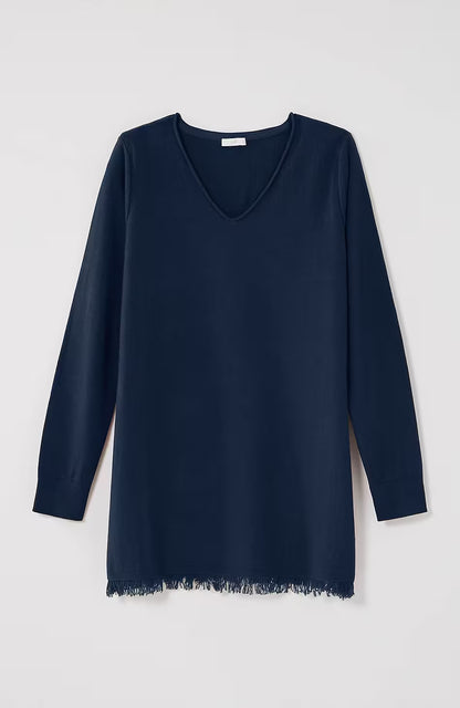 Easy Fringed-Hem V-Neck Tunic