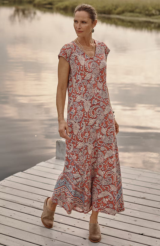 Pure Jill Placed-Border Maxi Dress