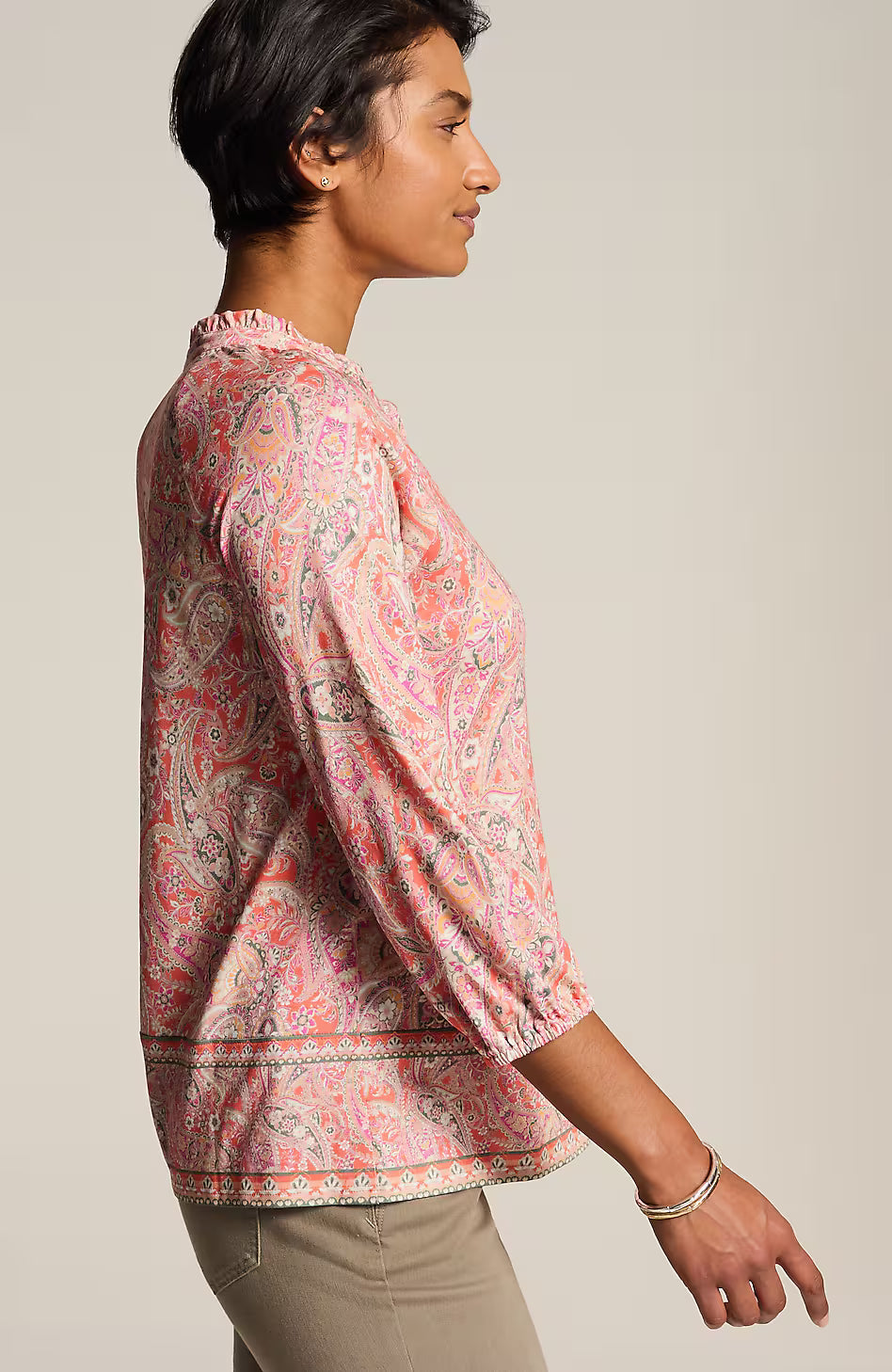 Ruffle-Neck Button-Front Top