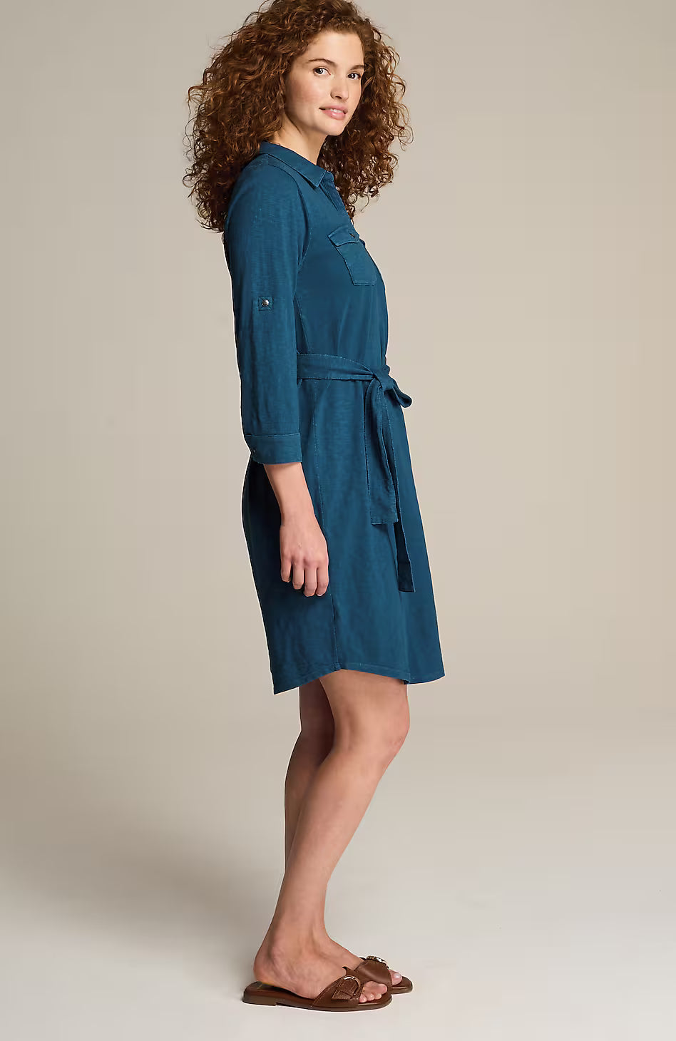 Garment-Dyed Split-Neck Shirtdress