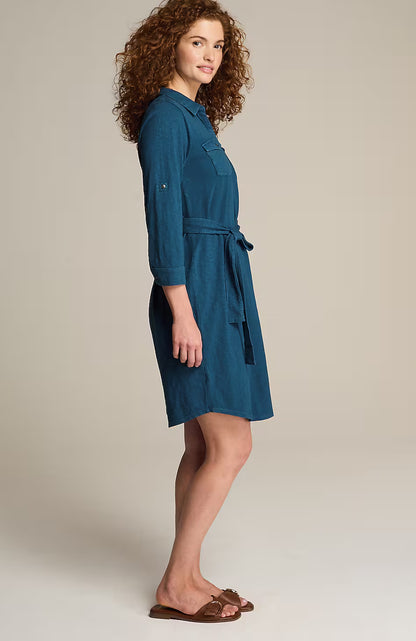 Garment-Dyed Split-Neck Shirtdress