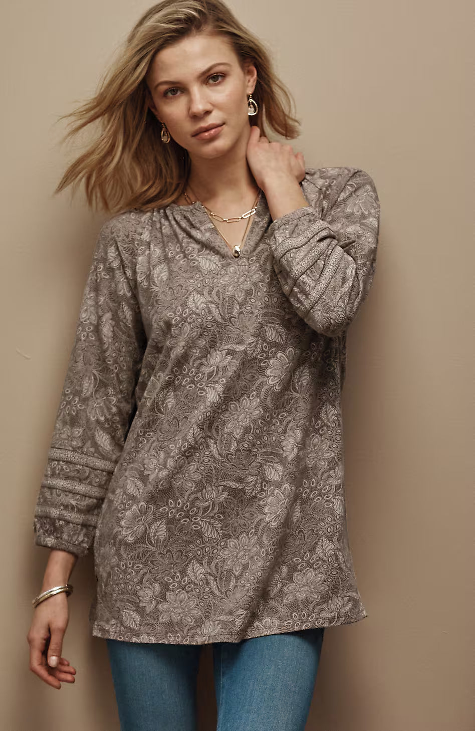 Pure Jill Soft-Sleeve Printed Tunic