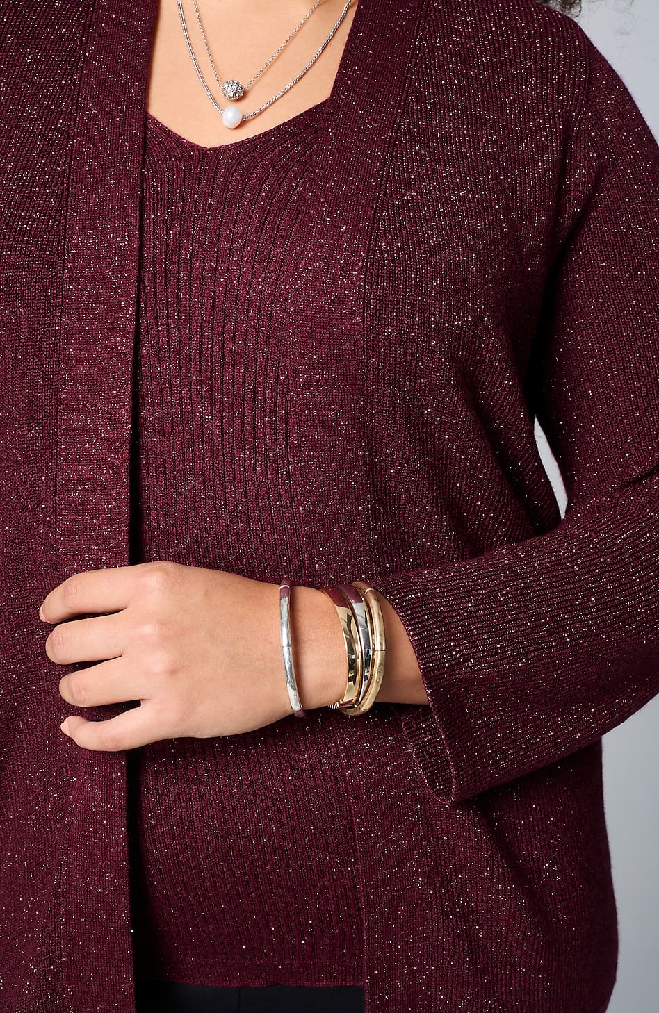 Wearever Rib-Textured Sparkle Cardi