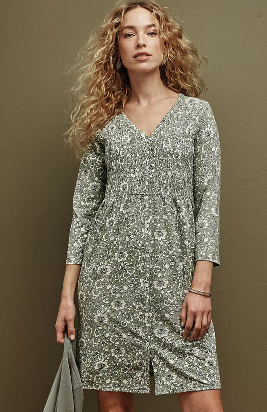 Smocked Button-Front Dress