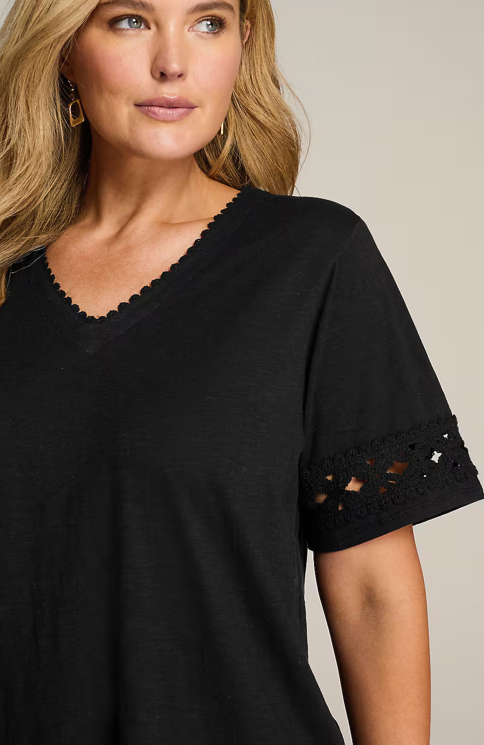 Crochet-Trim V-Neck Top