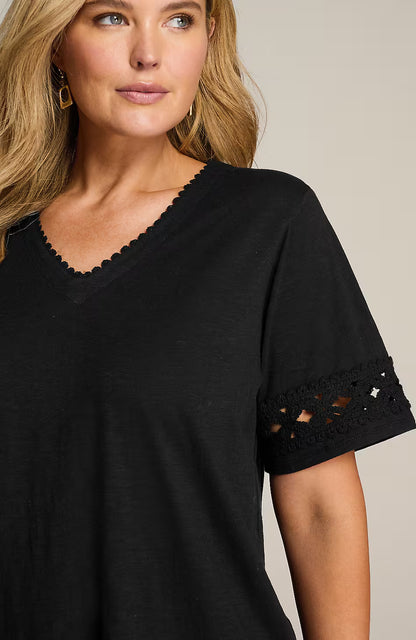 Crochet-Trim V-Neck Top