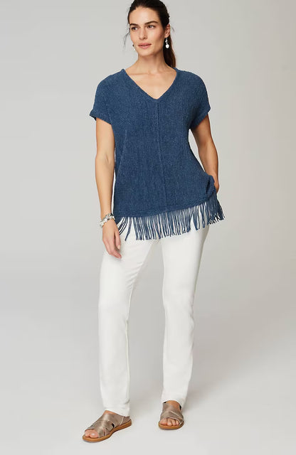 Pure Jill Fringed-Hem V-Neck Sweater
