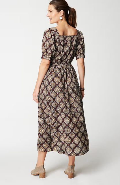 Pure Jill Block-Printed Square-Neck Dress