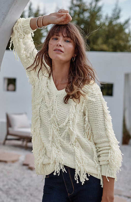 Fringed V-Neck Sweater