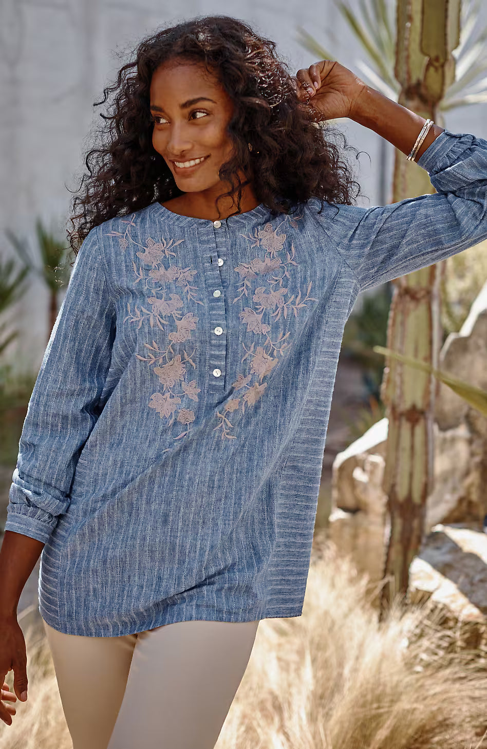 Pure Jill Striped Embroidered Tunic