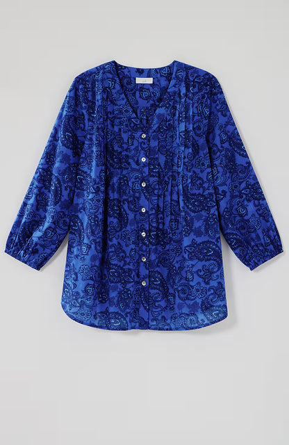 Cotton Voile Printed & Pintucked Top