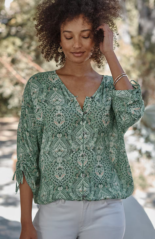 Printed Crinkle-Textured Top