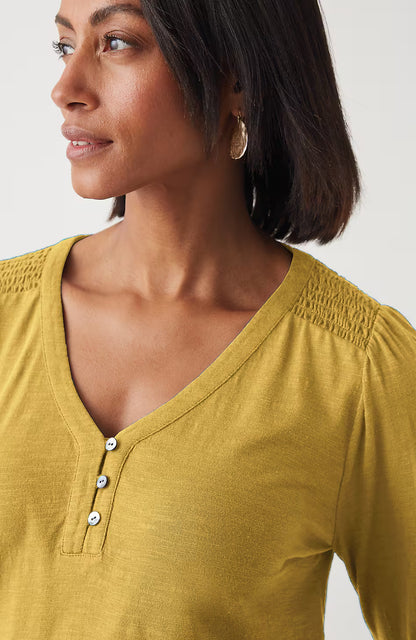 Smocked-Sleeve Henley Top